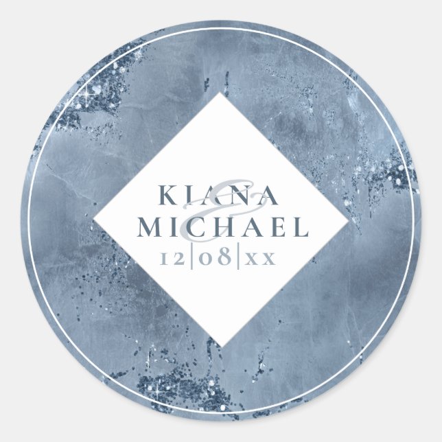 Stone Glitzer Wedding Dusty Blue ID647 Runder Aufkleber (Vorderseite)