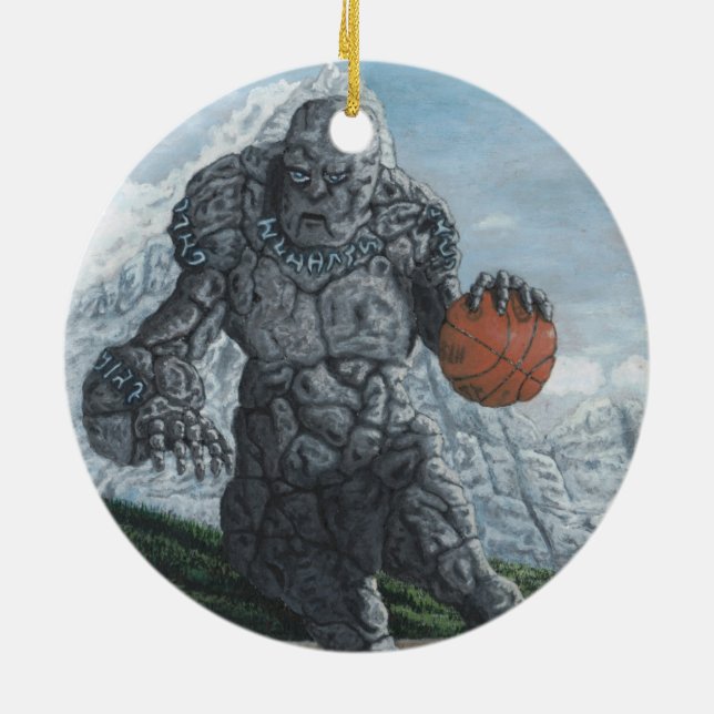 Stone Golem Playing Basketball Fantasy Ornament (Hinten)