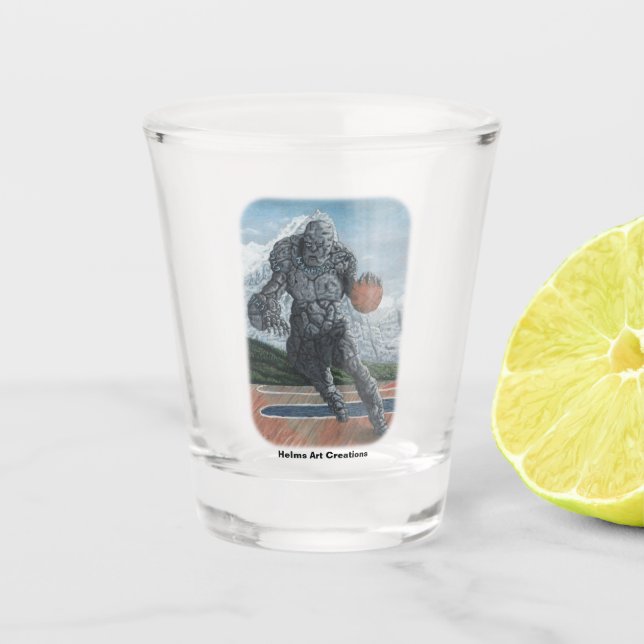 Stone Golem Playing Basketball Fantasy Shot Glass Schnapsglas (Vorderseite)