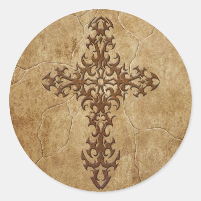 Stone Gothic Cross Runder Aufkleber (Vorderseite)