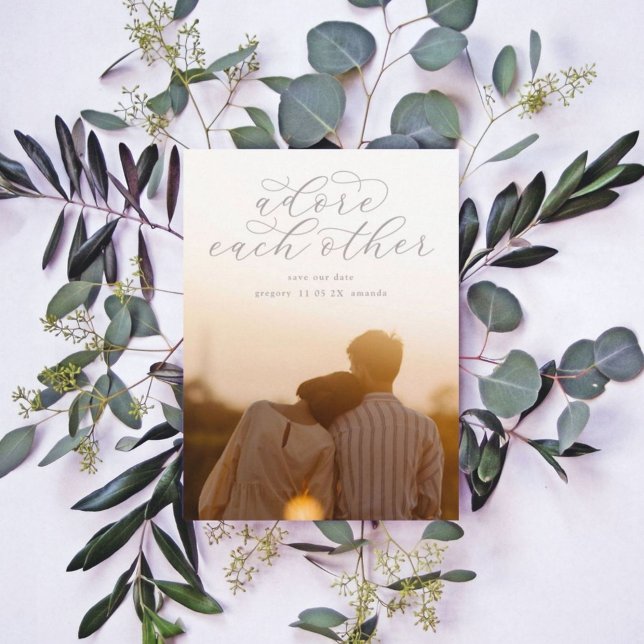 Stone Gray Adore einander kalligraphisches Foto Save The Date (Von Creator hochgeladen)