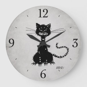 Stone Gray Ragged Evil Black Cat Große Wanduhr