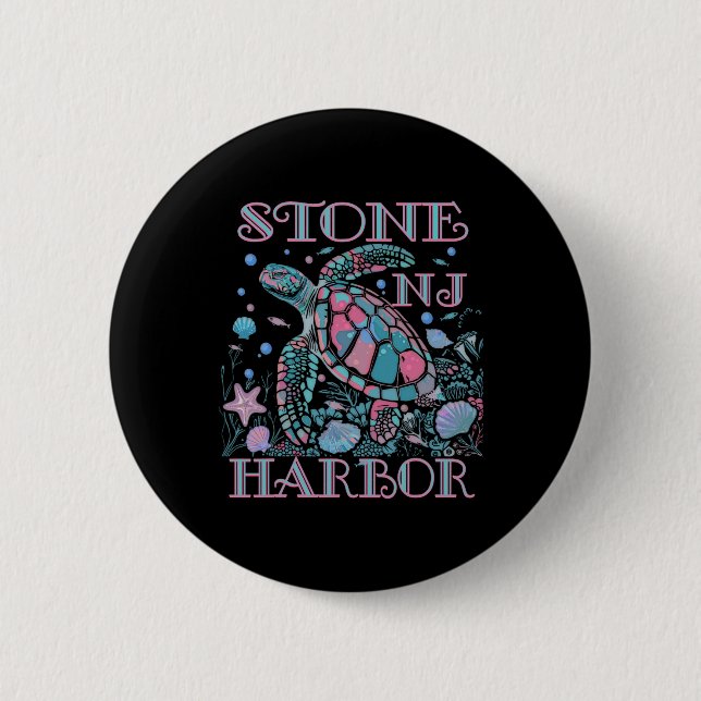 Stone Harbor Nj Schildkrötenliebhaber Bunter Stran Button (Vorderseite)