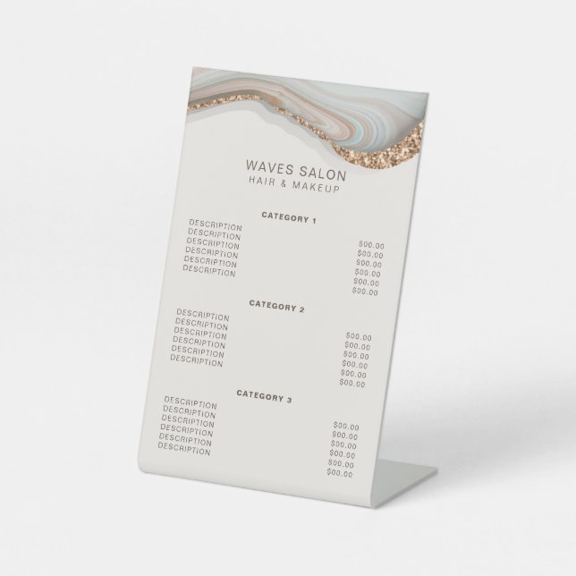 Stone Marble Agate Service Price Pedestal Schild (Vorderseite)