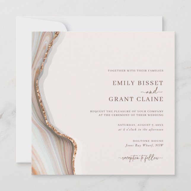 Stone Marble Agate Square Einladung zur Hochzeit (Vorderseite)
