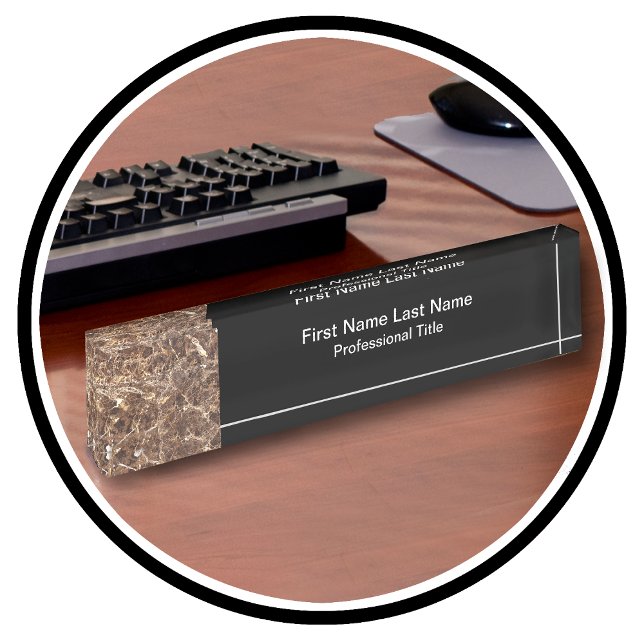 Stone Marble Look Monogram Beruflich Namensplakette (Classy Professional Desk Name Plate)