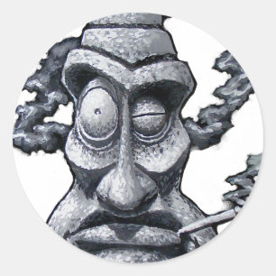 Stone Smoker Tiki Man Runder Aufkleber