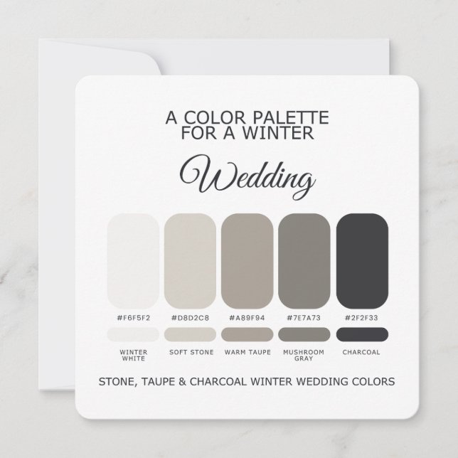 Stone Taupe Charcoal Winter Wedding Palette Card Einladung (Vorderseite)