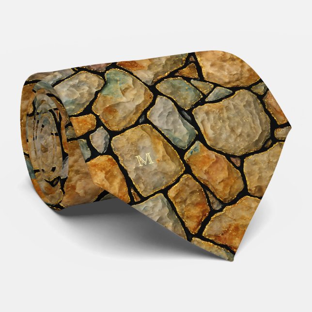 Stone Texture Krawatte mit Golden Accents - Monogr (Gerollt)
