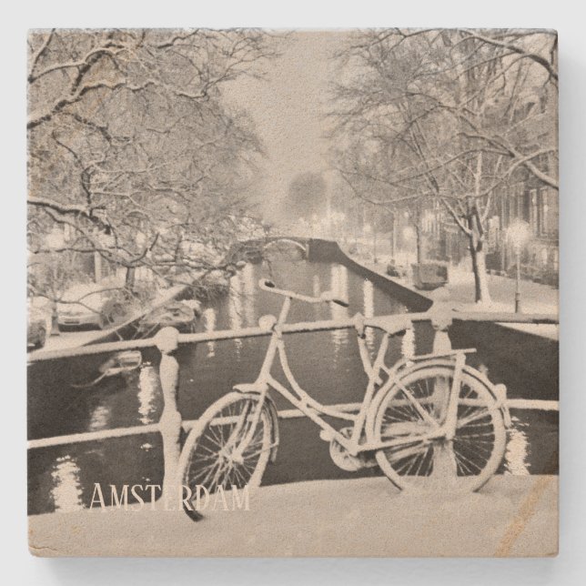 Stone Untersetzer Amsterdam im Schnee (Vorderseite)