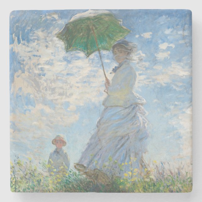STONE UNTERSETZER: CLAUDE MONET: FRAU MIT PARASOL STEINUNTERSETZER (Vorderseite)