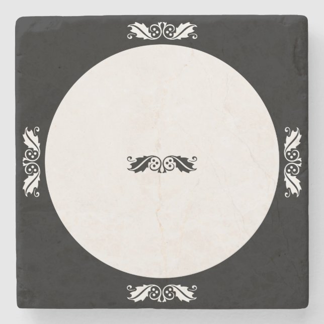 Stone Untersetzer - Holly-Blätter in Schwarz/Weiß (Vorderseite)