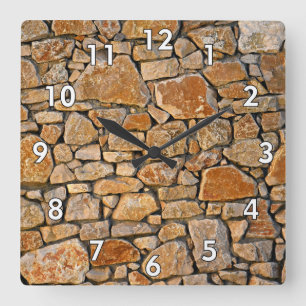 Stone Wall w/White Bordered Numbers Quadratische Wanduhr
