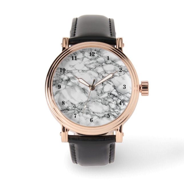 Stone Watch aus weißem Marmor Armbanduhr (Vorderseite)