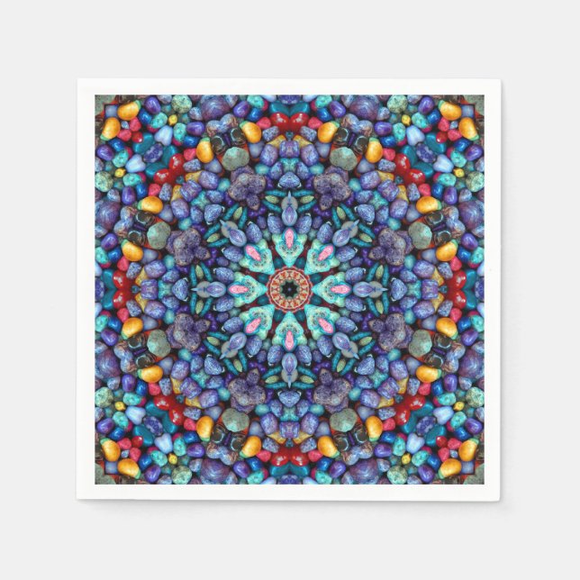 Stone Wonder Vintag Blue Fraktal Kaleidoskop Serviette (Vorderseite)