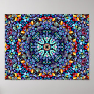 Stone Wonder Vintage Blau Fraktal Kaleidoskop Poster