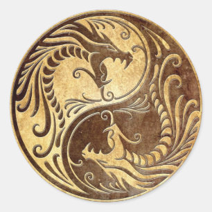 Stone Yin Yang Dragons Runder Aufkleber