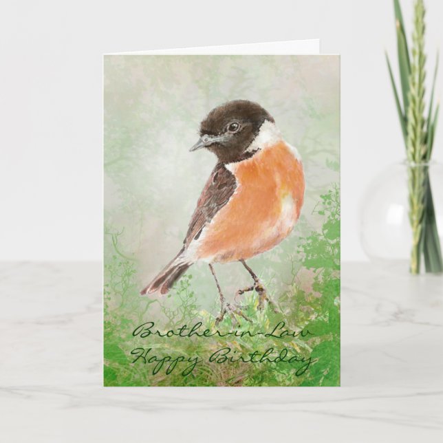 Stonechat Bird Happy Birthday Brother-in-Law Karte (Vorderseite)