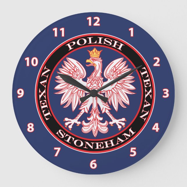 Stoneham Round Polish Texan Große Wanduhr (Vorderseite)