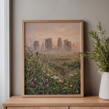Stonehenge Morgennebel hohes Gras Kunst