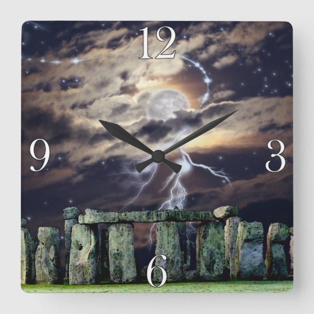 Stonehenge Mystical Druid Art History Clock Quadratische Wanduhr (Vorderseite)