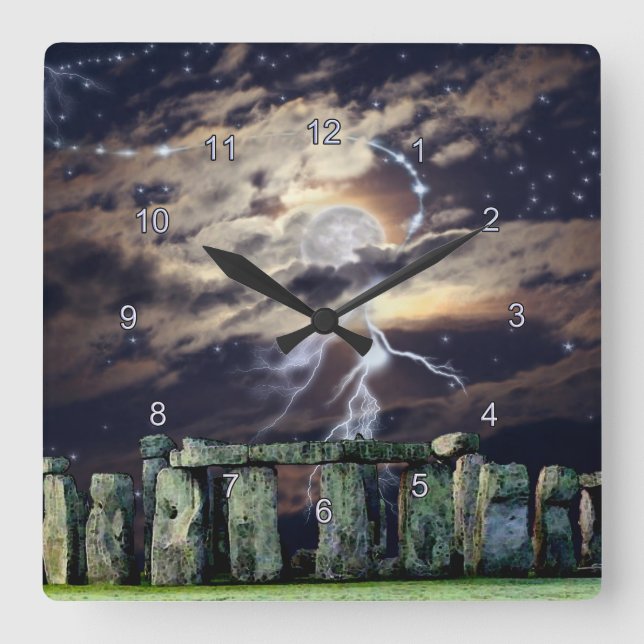 Stonehenge Mystical Druid Art History Clock Quadratische Wanduhr (Vorderseite)