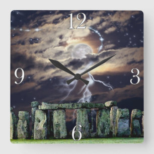 Stonehenge Mystical Druid Art History Clock Quadratische Wanduhr