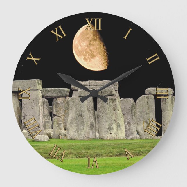 Stonehenge Stehend Stones bei Moonrise Große Wanduhr (Vorderseite)