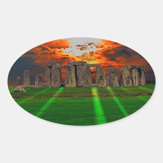 Stonehenge Stehend Stones bei Sonnenuntergang Ovaler Aufkleber (Vorderseite)