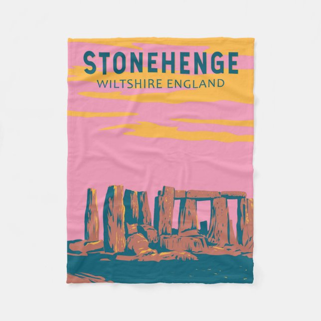 Stonehenge Travel Art Retro Illustration Fleecedecke (Vorderseite)