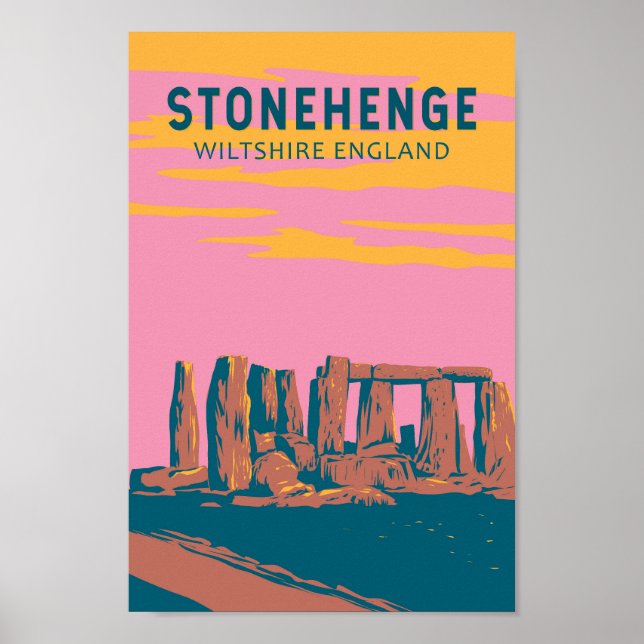 Stonehenge Travel Art Retro Illustration Poster (Vorne)