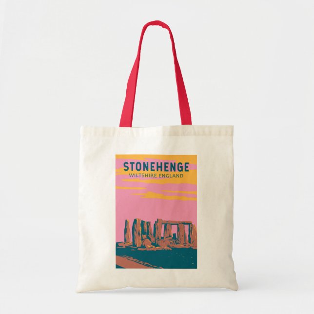 Stonehenge Travel Art Retro Illustration Tragetasche (Vorne)