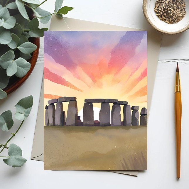 Stonehenge | Wiltshire England Historic Watercolor Postkarte (Von Creator hochgeladen)