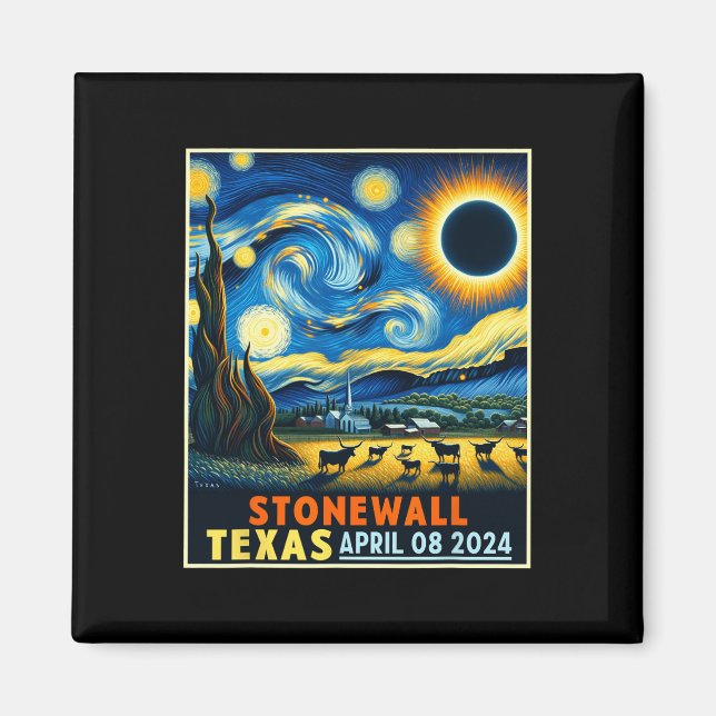 Stonewall Texas Total Solar Eclipse 2024 Starry Ni Magnet (Vorne)