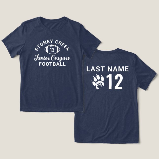 Stoney Creek Junior Cougars Custom Football Tri-Blend Shirt (Design Vorderseite & Rückseite)