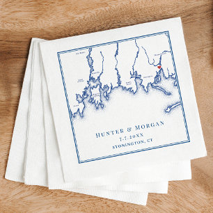 Stonington CT Map Elegant Navy Blue Wedding Serviette