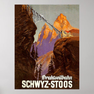 Stoos, Eisenbahn, Zug über Brücke, Schweiz Poster