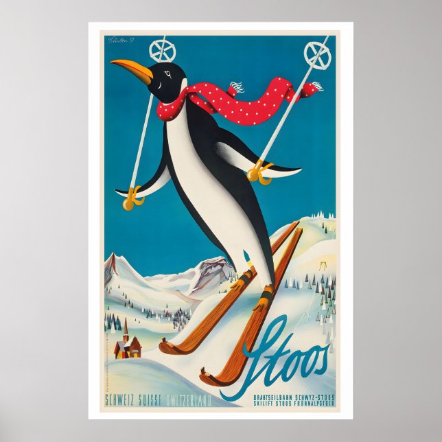 Stoos Schweiz Vintage-Skiplakat Poster (Vorne)