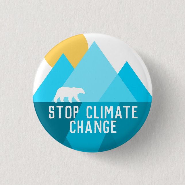Stop Climate Change Polar Bear Glacier Button (Vorderseite)