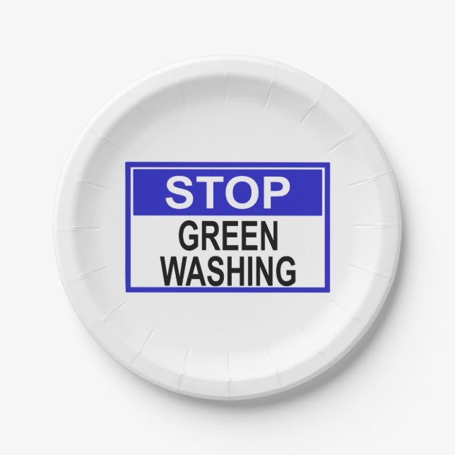 Stop Greenwashing-Schild Pappteller (Vorderseite)