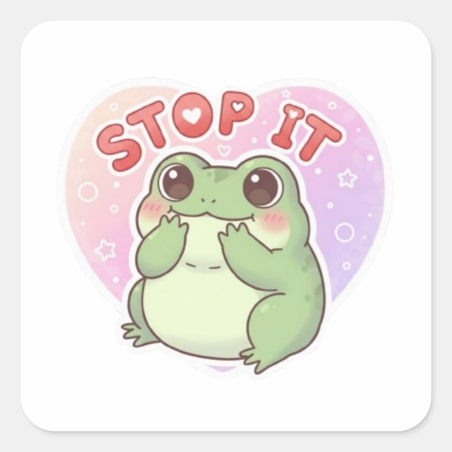 Stop It Frog Sticker Cute Shy Blushing Frog Romant (Vorderseite)
