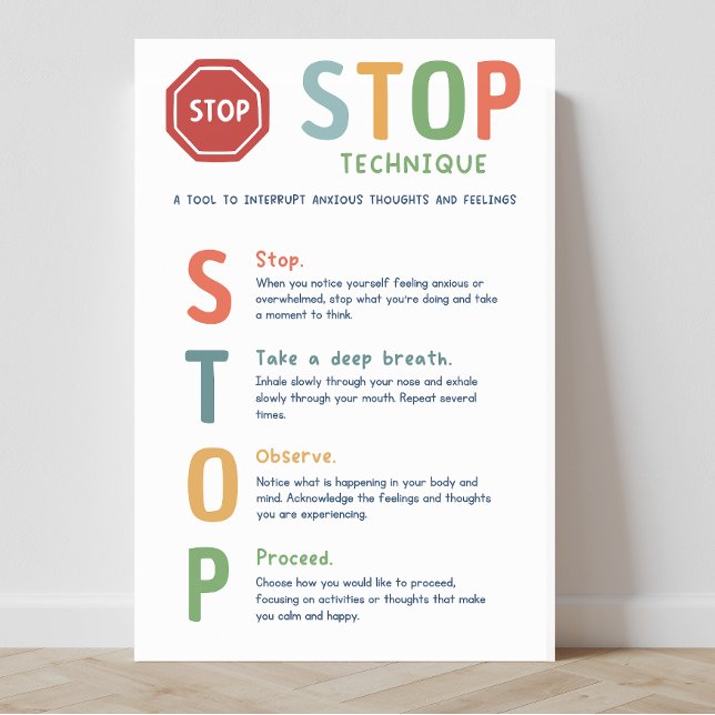 STOP Technique Mindset Klassenzimmer Poster (social emotional learning, calming down, STOP technique, education, classroom posters, homeschool)