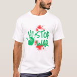 Stop War – Bold Handprint Anti-War Graphic Design T-Shirt<br><div class="desc">Make a powerful statement with this impactful "Stop War" design. Featuring a vivid green handprint next to red blood-like splatters,  this artwork is a bold call for peace and justice. Ideal for t-shirts,  posters,  and protest accessories,  it speaks loudly without saying a word.</div>