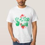 Stop War – Bold Handprint Anti-War Graphic Design T-Shirt<br><div class="desc">Make a powerful statement with this impactful "Stop War" design. Featuring a vivid green handprint next to red blood-like splatters,  this artwork is a bold call for peace and justice. Ideal for t-shirts,  posters,  and protest accessories,  it speaks loudly without saying a word.</div>