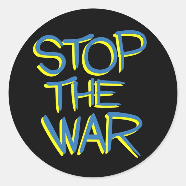 stop war peace symbol ukraine flag text message runder aufkleber (Vorderseite)