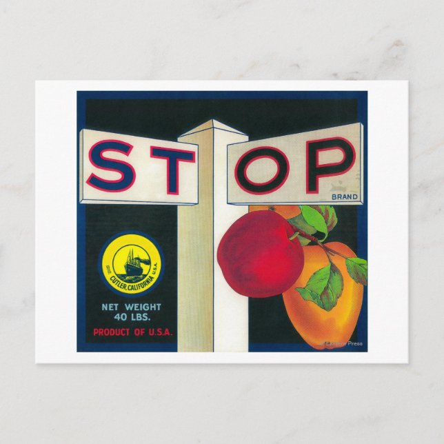 Stopp Apple Crate LabelCutler, CA Postkarte (Vorderseite)