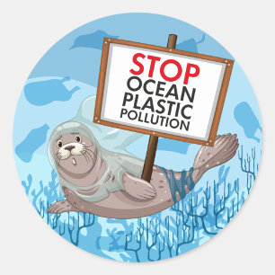 Stopp der Plastikverschmutzung durch den Ozean Runder Aufkleber