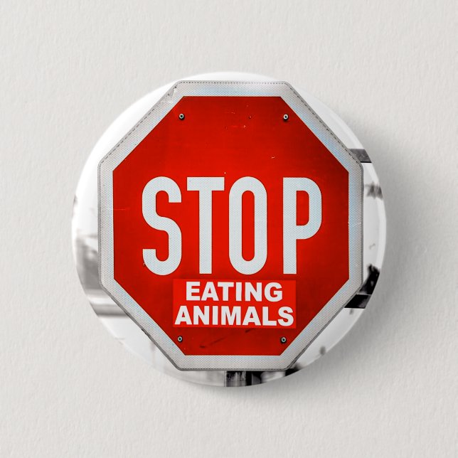 Stopp Essen Tiere Vegetarier Vegan Button (Vorderseite)