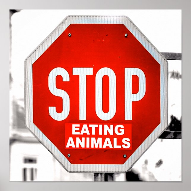 Stopp Essen Tiere Vegetarier Vegan Poster (Vorne)