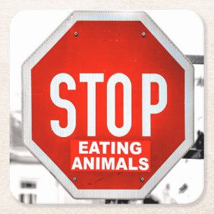 Stopp Essen Tiere Vegetarier Vegan Rechteckiger Pappuntersetzer